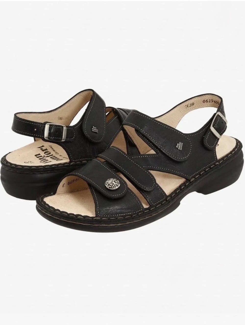New Finn Comfort Gromera Soft Leather Comfort Sandals Size 9D EU 40 Black